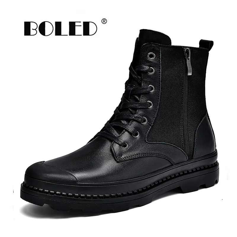 

Plus Size Men Boots Waterproof Autumn Winter Shoes Warm Natural Leather Snow Boots Men Handmade Outdoor Walking Shoes Men