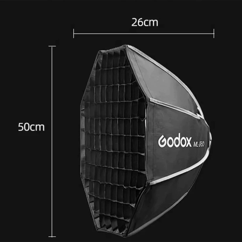 Godox Softbox ML-SF50 Octagon Soft Box, 50cmX50cm, Godox Mount Softbox für ML100Bi, ML100R, ML60IIBi, ML60Bi, ML60, ML30Bi, ML30 LED Video Light
