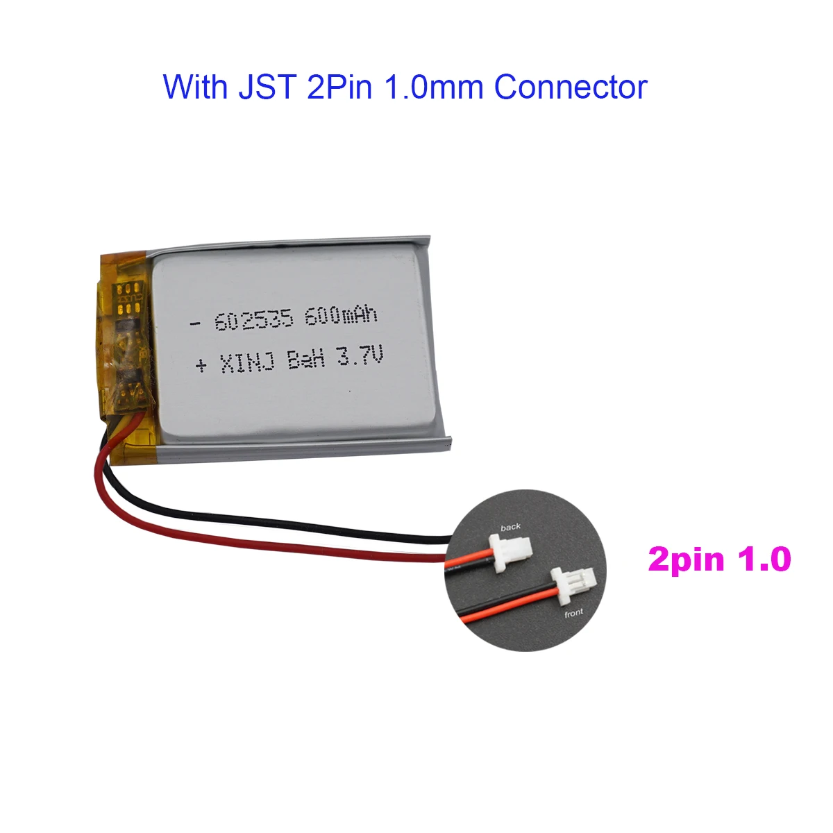 

3.7V 600 mAh LiPo Polymer Li Battery 602535 JST 2pin 1.0 For Bluetooth Speaker GPS DashCam Car Camera Satnav Driving Recorder