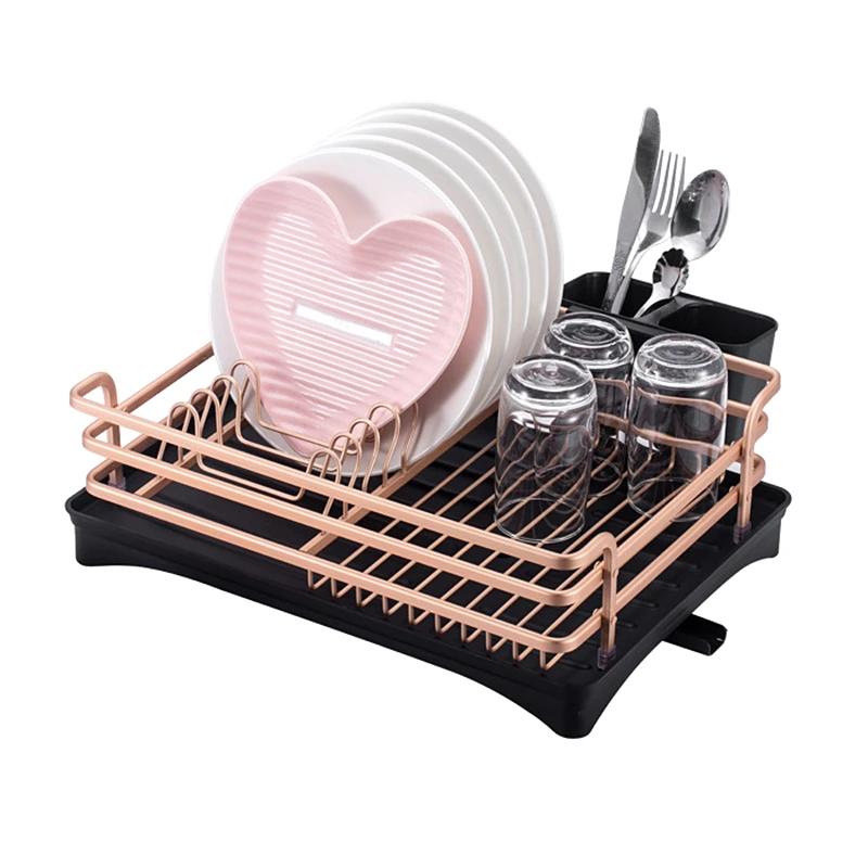 Champagne Gold Aluminium Kitchen Dish Drying Rack Sink Stand Drain Holder  Cutlery Drainer Accessories Storage Plate Organizer