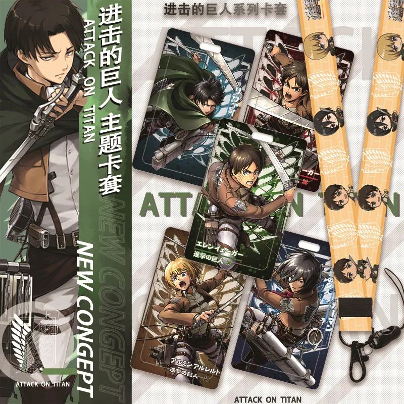Anime Attack On Titan Card Case Eren Yeager Mikasa Anime Action Figures Student Id Card Cover Con Cordino Bus Card Holder