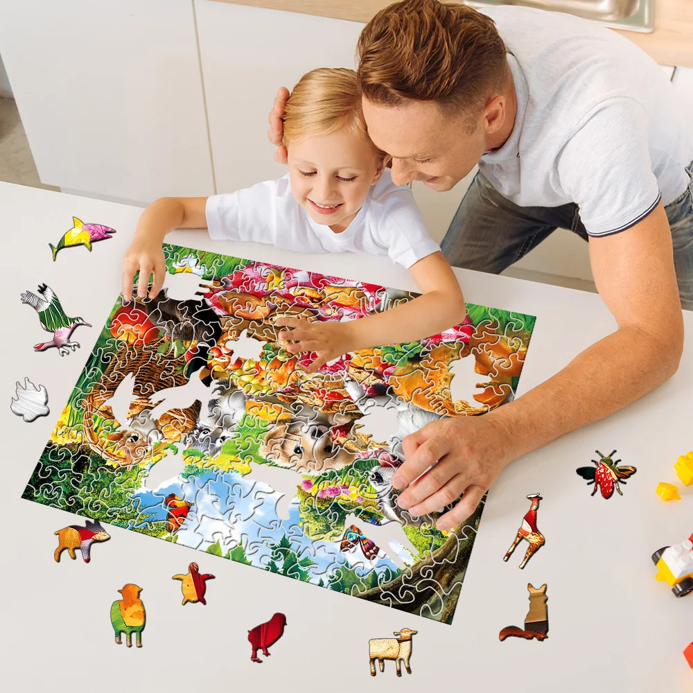 Adults Wooden Animal Puzzle DIY Crafts For Kid Brain Trainer Jigsaw Puzzle Hell Difficulty Family Interactive Game Wooden Puzzle 6