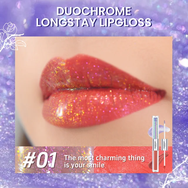 CHARMACY 2 in 1 glitter lip gloss Moisturing longstay duochrome lip glaze 8 color makeup for women 7