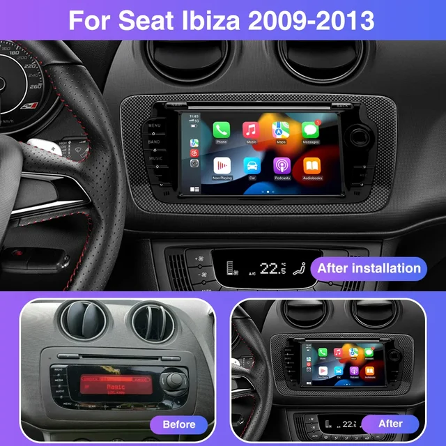 Autoradio pour Seat Ibiza 2009-2013, Lecteur de Limitation Audio, CarPlay, Android Auto, GPS, Bluetooth, WIFI, FM, RDS, 2 Din 3