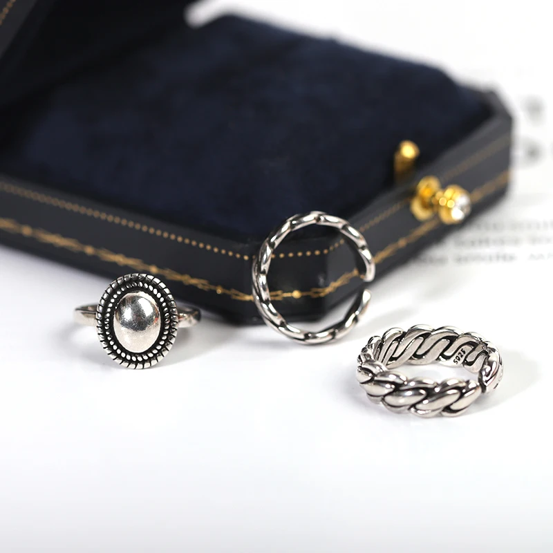 Silver Rings 925 Sterling Couples Accessories INS Fashion Vintage Twist Design Round Shape Geometric Thai Silver Jewelry silver rings