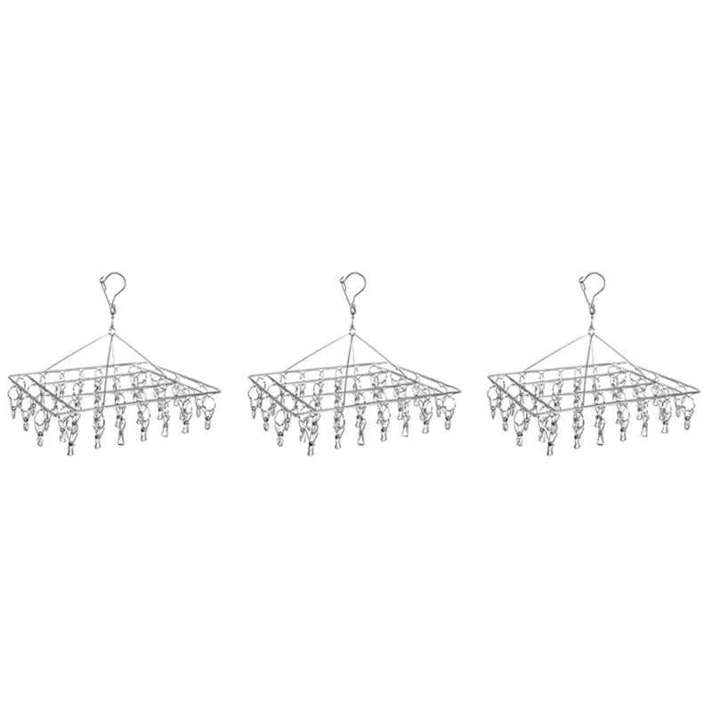 

3X Sock Drying Racks Laundry Drip Hanger Rectangle With 30Pcs Pegs Indoor Outdoor Clothesline Hanging