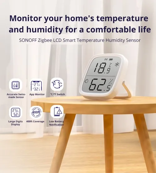 SNZB-02D Zigbee Smart Temperature Humidity Sensor Large LCD Remote Real-time Mon