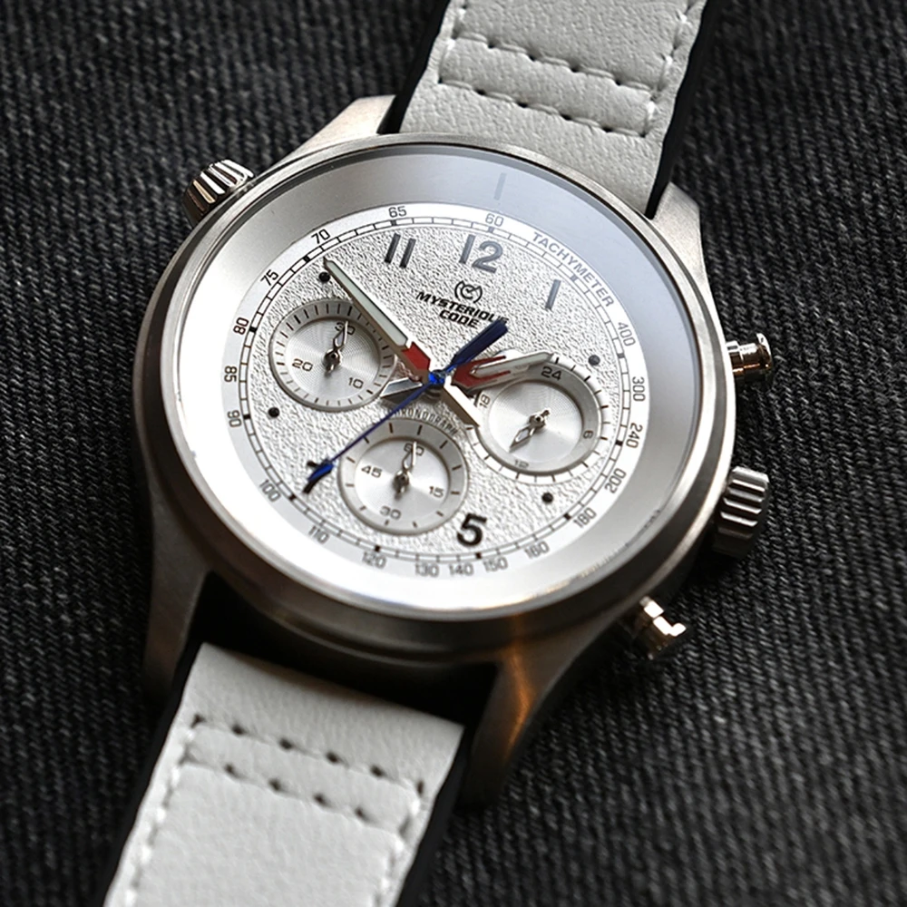 

Titanium Pilot Watch Men 40mm Chronograph Quartz Wristwatches Sports Chrono Watches Miyota Js25 Movement Clocks Mysterious Code