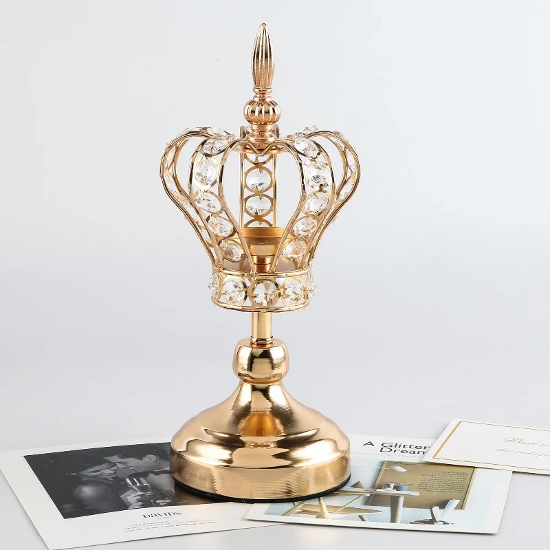 Hollow Out Crown Crystal Candlestick European Style Metal Candle Holders DIY Wedding Birthday Dinner Table Centerpiece Decor