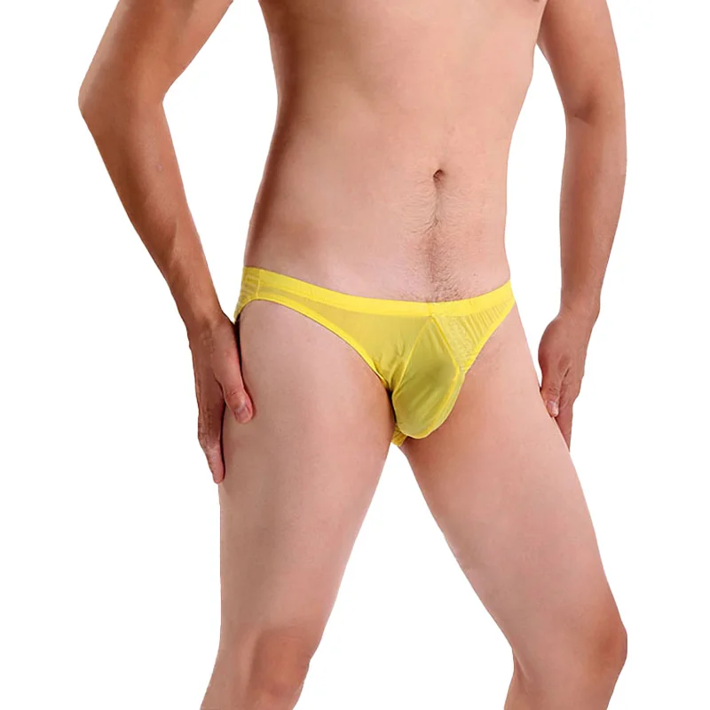 Briefs men's ultra-thin ice silk perspective u convex bag back wrinkle sexy underwear