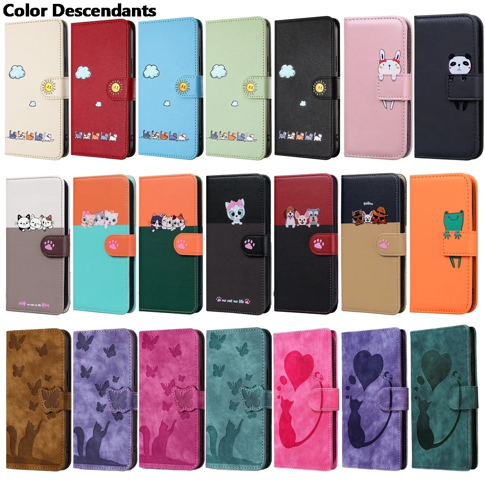Funda POCO C65 M6 Pro X6 Leather Flip Case for Xiaomi Redmi 13C 12 Note 13 Pro 4G 5G Cute Cat Pets Wallet Phone Cover Women