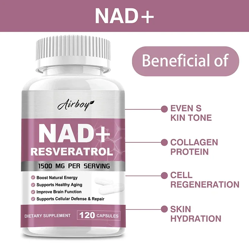 NAD+ Resveratrol Supplements Natural Energy Anti-aging Cellular Health Strengthens Immune System