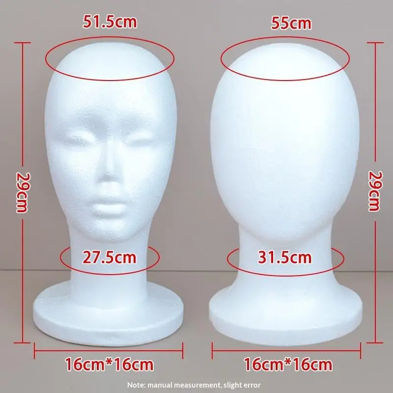 Espositore per parrucche e occhiali da uomo/donna, testa di manichino bianca in schiuma, supporto per cappelli, modello testa di manichino - immagine 6