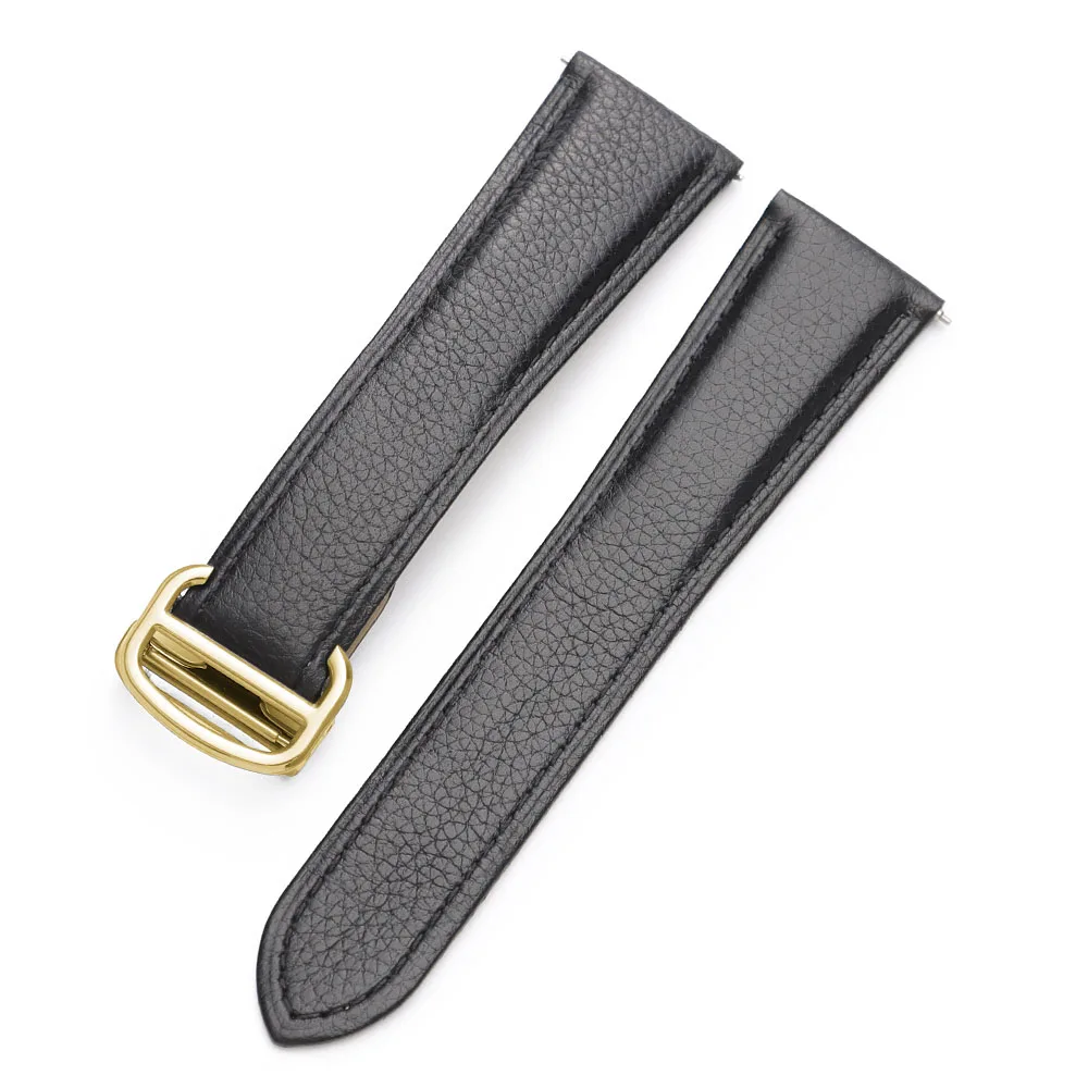 Litchi Grain Leather Watch Strap with Folding Buckle - Elegant Business Bracelet
