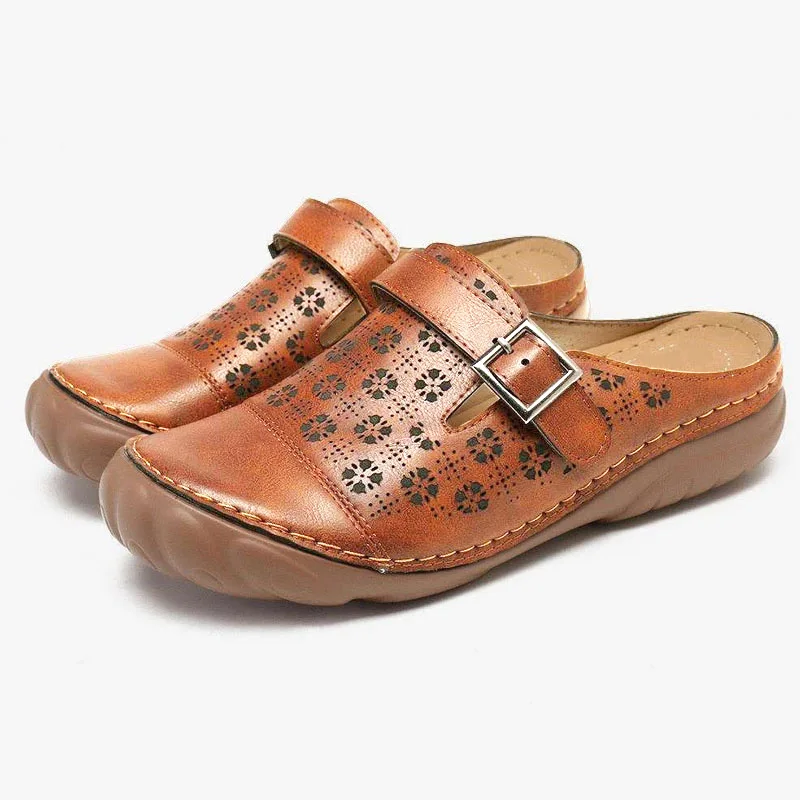 PU Leather Women Slippers Round Toe Summer Hollow Outdoor Flat Shoes Casual Leather Buckle Loafers Shoes Women Sandals WSH4459 women sandals women flats soft sole slippers