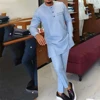 New Men's Tenos Wedding 2-Piece Suit Waist Pants Shirt Solid Color Panel Long Sleeve Party African Ethnic Style Clothing (M-4XL) 5