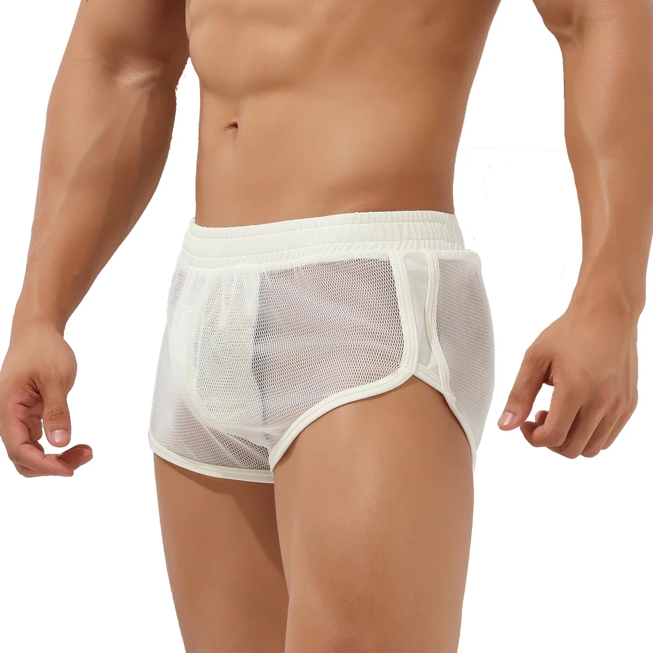 YUFEIDA Mens Transparent Shorts Mesh Sheer See Through Boxershorts Male Sexy Swim Surf Trunks Underwear Bathing Suits Underpants