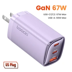 Toocki 67W GaN USB-C Charger with Digital Display and Quick Charge Technology for 67W US Plug Purple
