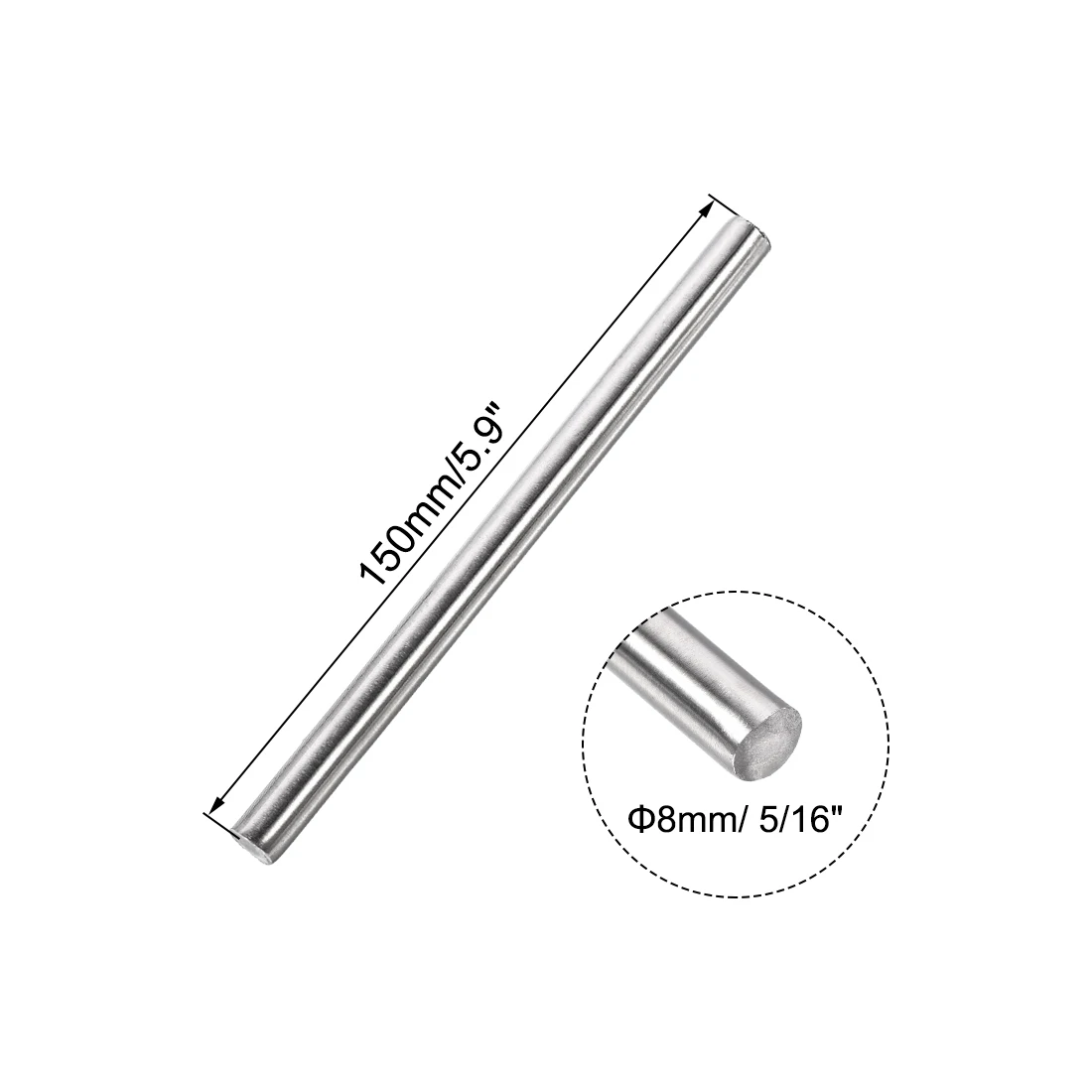 Steel Round Rod 2Pcs 8x100mm-300mm 304 Stainless Steel for Gear Shaft