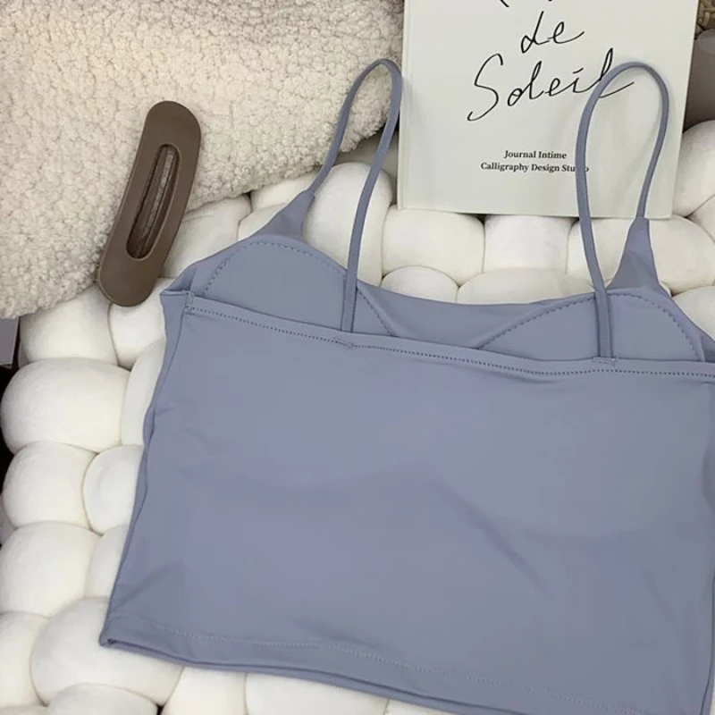Women Summer Bra Top Ice Silk Crop Top Seamless Tube Tops Camisole Underwear Korean Fashion Solid Padded Bralette Vest