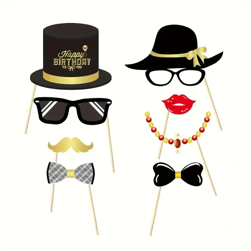 Party Photo Props 34pcs Black Gold Birthday For 18-year-old Boys and Girls Party Decoration