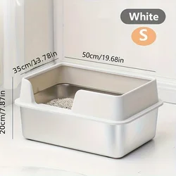 Spacious Leak-Proof Stainless Steel Cat Litter Box with High Walls and Easy-Clean Lid (White S)