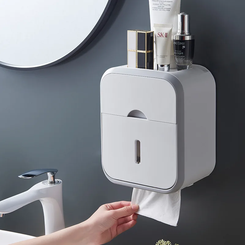 Toilet Paper Holder Box Bathroom Rack Waterproof Reel Tissue Storage Box Punch-free Kitchen Bathroom Storage Holder paper towel holder toilet paper holder toilet paper rack toilet roll holder paper towel rack tissue holder