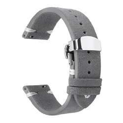 Luxury Suede Leather Watch Strap with Butterfly Buckle - Vintage - Style Wristband Accessory - 22mm (Gray - White)