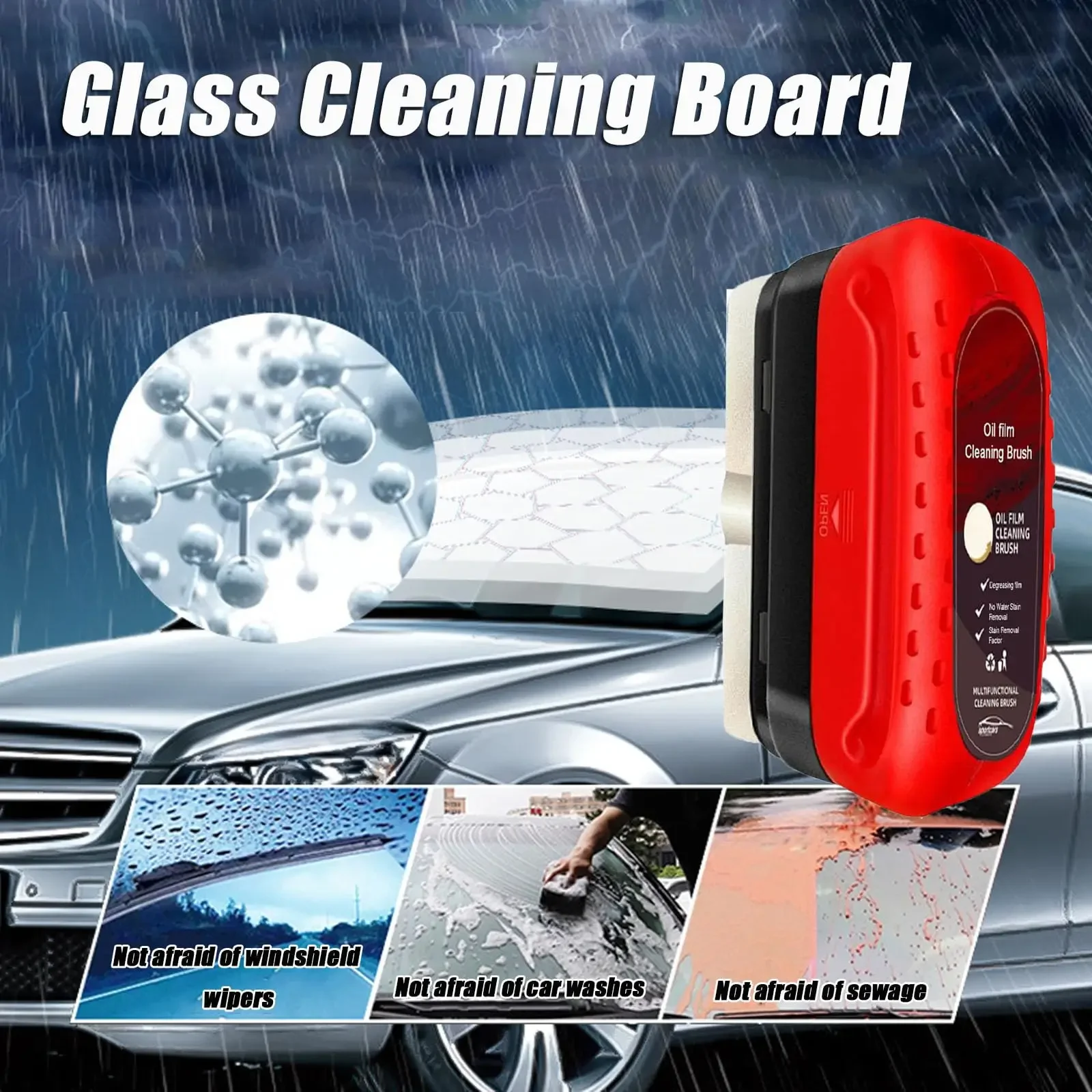 Car Windshield Oil Film Cleaner Glass Cleaning Board Car Glass Cleaner Brush Cleaning Wipe Board Glass Oil Film Remover 4