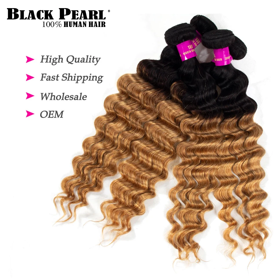 Black Pear 1/3/4Pcs Ombre Brazilian Loose Deep Hair Bundles Weave Human Hair Extensions 1B/4/30 Brown Remy Ombre Hair Bundles 4