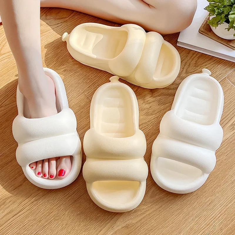 Summer Bathroom Slippers Platform Shoes Women Soft EVA Beach Sandals Men Slides Indoor Mute Household Flip Flops