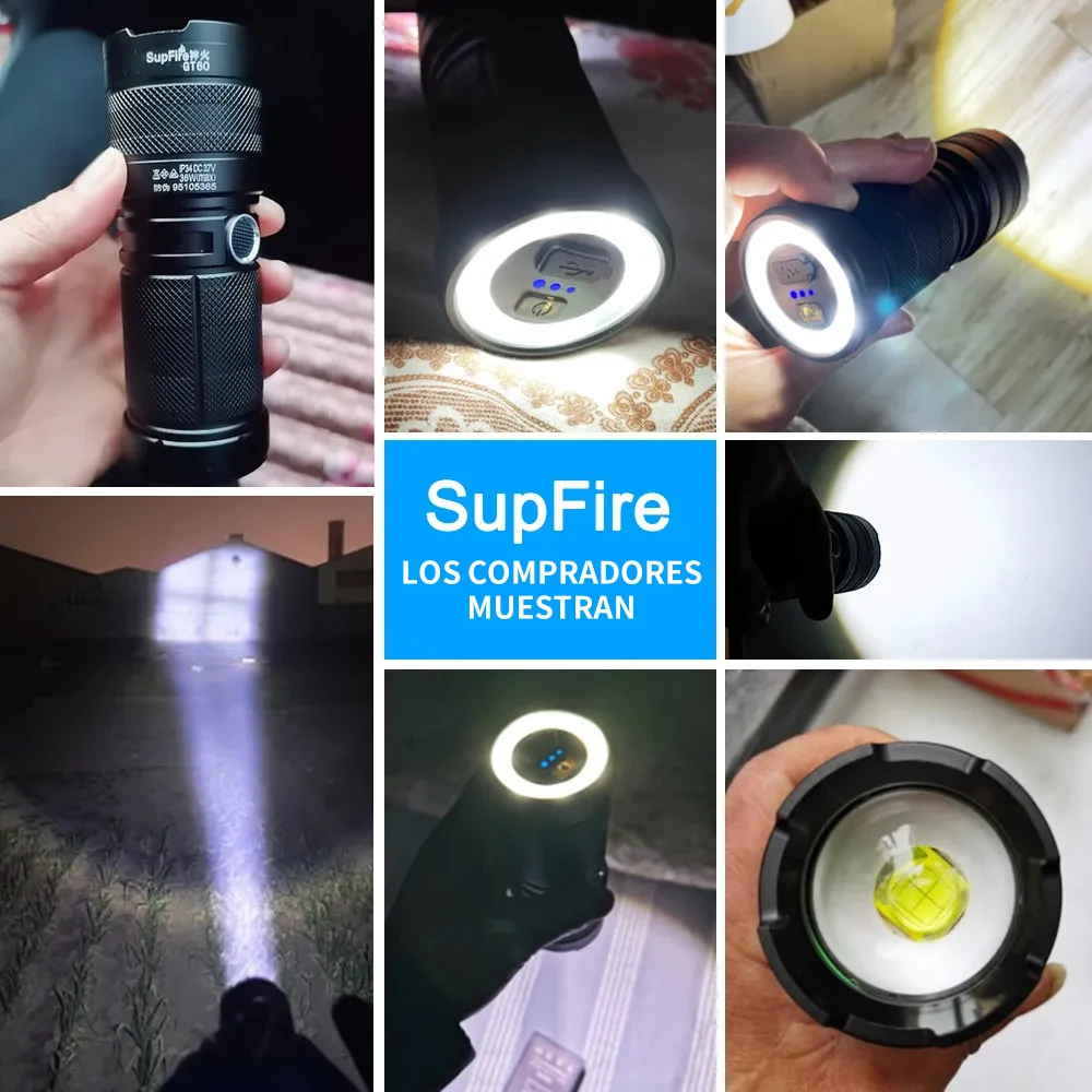 SUPERFIRE GT60 xhp90 2600lm LED Flashlight with Taillight Zoom USB-C Chargeable Lantern Built in 6000mAh Battery Camping Torch