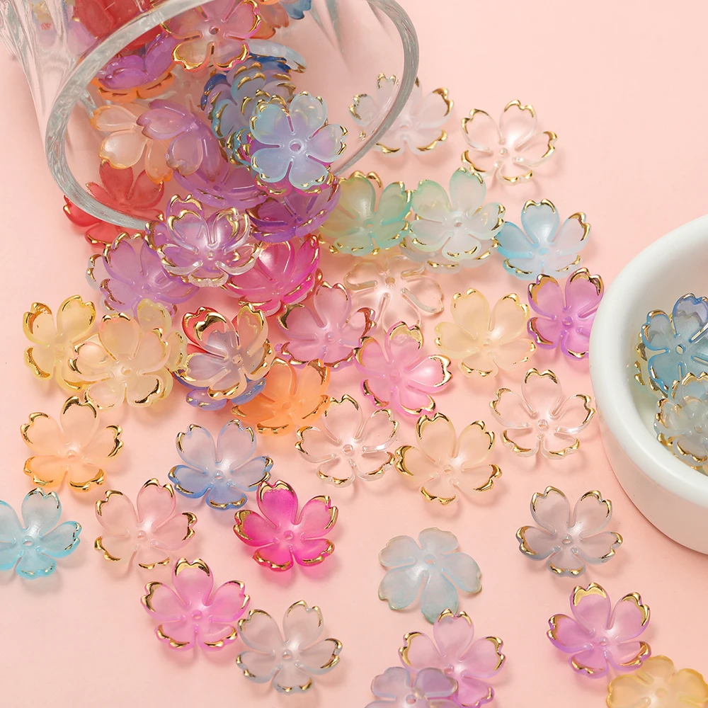 50pcs 벚꽃 아크릴 비즈 황금 닦았 패턴 꽃잎 매력 커넥터 DIY 귀걸이 헤어 쥬얼리 액세서리 만들기