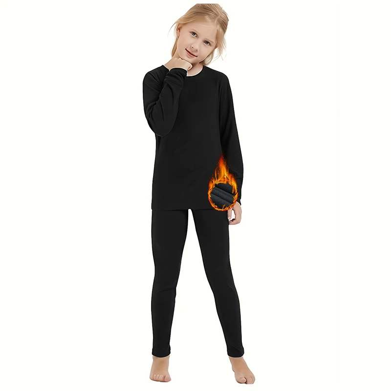 HOPLYNN Thermal Underwear Set for Children Ski Underwear Boys Girls Functional Double-Sided Fleece