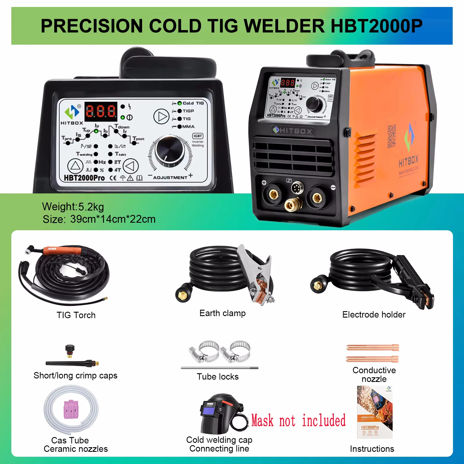 HITBOX TIG Welding Machine HF Cold TIG MMA ARC Stick Welder with Pulse HBT2000P 200A 1-900ms IGBT Inverter 2T 4T welding machine