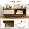 Coffee Table with Storage and Sliding Doors, Mid-Century Modern Coffee Table , Rattan Woven Door, Wooden Accent Center Tables 6