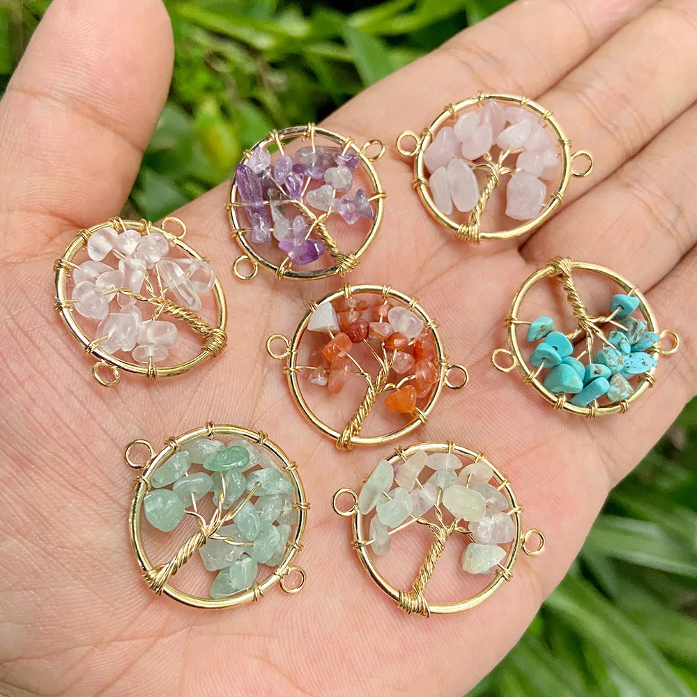 2pcs Double Hole Wire Wrap Tree of Life Connector Pendant