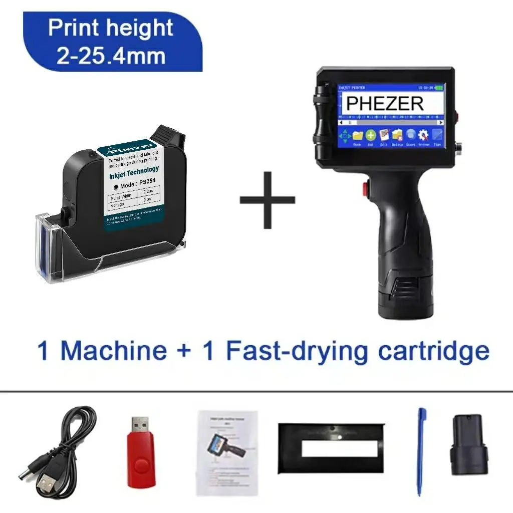 Phezer 12.7/25.4mm Label Printer Handheld Inkjet Printer QR Bar
