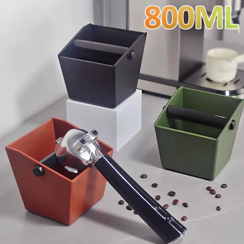 Coffee Knock Box In Legno E Ferro | Scassetto Espresso Con Asta In Gomma, Antiscivolo, 21x16 Cm