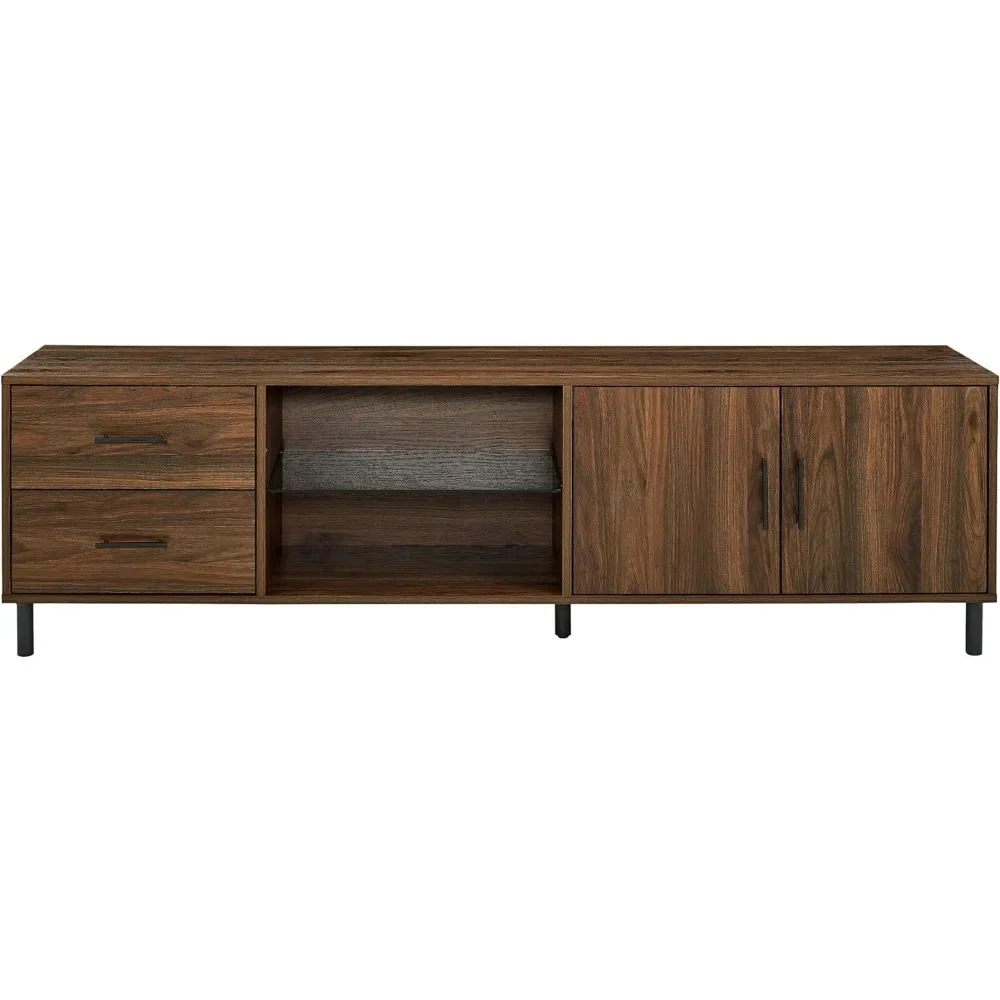 Walker Edison Uptown Modern 2 Drawer Low Profile Stand for TVs up to 80 Inches, 70 Inch, Dark Walnut 4