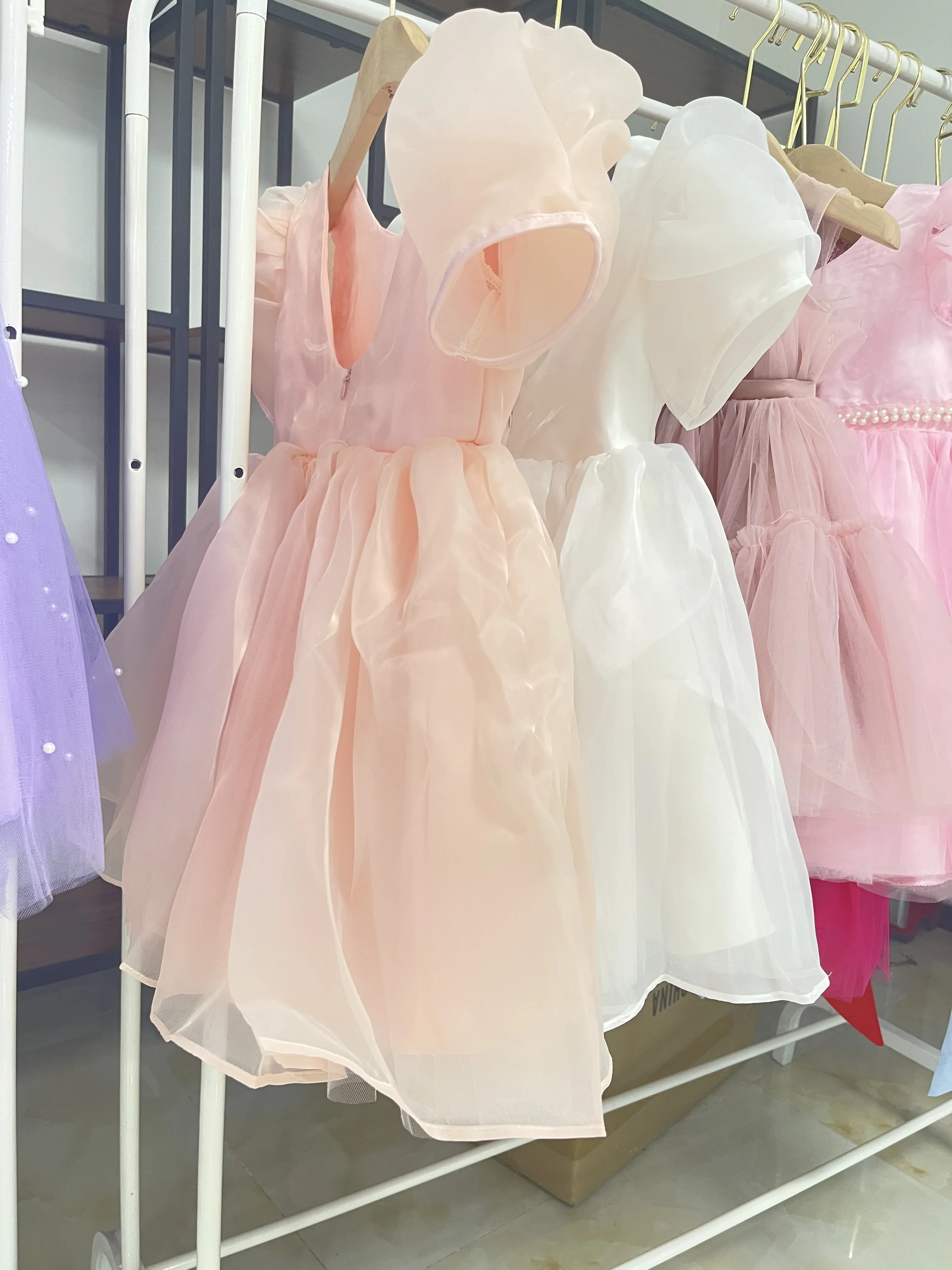 Girls White Cake Layers Dresses Kids Pull Sleeve Elegant Party Wedding Birthday Tutu Princess Vestidos Children Summer Clothes girls dress,princess costume,kids clothes