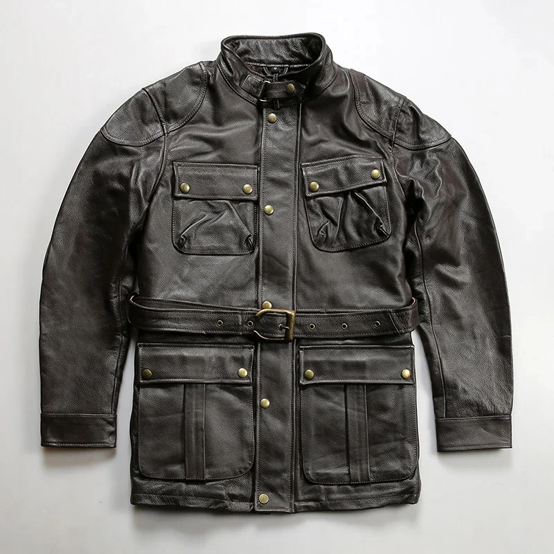 

Autumn and winter season men's new Japanese retro biker models hunting leather jacket collar splicing frosted cowhide