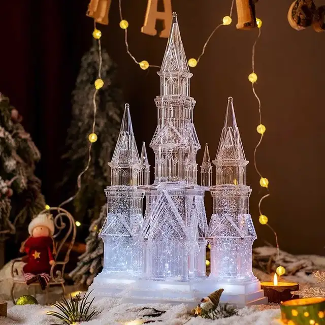 LED Lighted Acrylic Castle Christmas Tree 15''Night Light Xmas Table Top Decoration Holiday Indoor Decor for Kids Girls Families 1