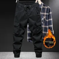 Thiened Fce Lined Loose Fit Workwear Sle Men's Cargo Pants Multi kets Warm Casual Trousers for Men Polyester Fiber