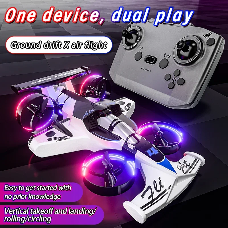 Rc Drone Car 2In1 Rc Toy Land-Air Vehicle with 4 Axis Quadcopter Fixed Wing Stunt Drift Mode Remote Control for Kids Adults