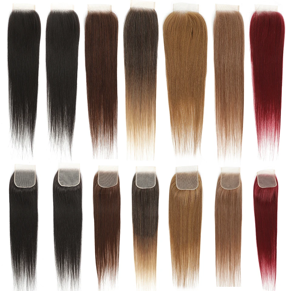 4x4 Transparent Lace Closure Straight Synthetic Blonde Dark Brown Black Color 613 Lace Closure