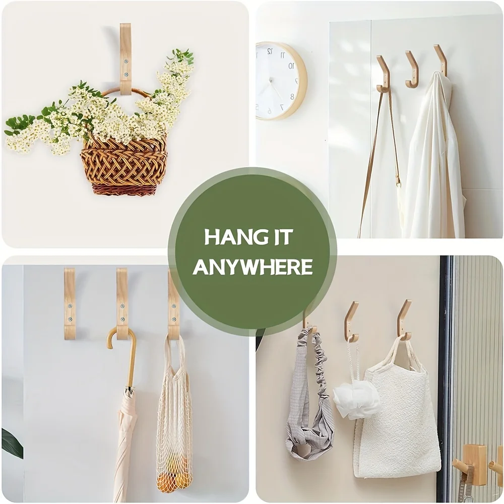 Natural Oak Decorative Wooden Wall Hooks - Heavy Duty Vintage-Style Coat Organizers