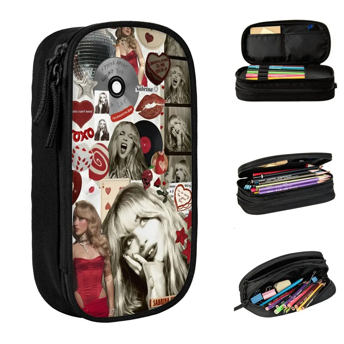 Fun Sabrina Carpenter Pencil Case 90s Music Tour Pencil Box Pen Box for Girl Boy Large Storage Bags Students School Gifts