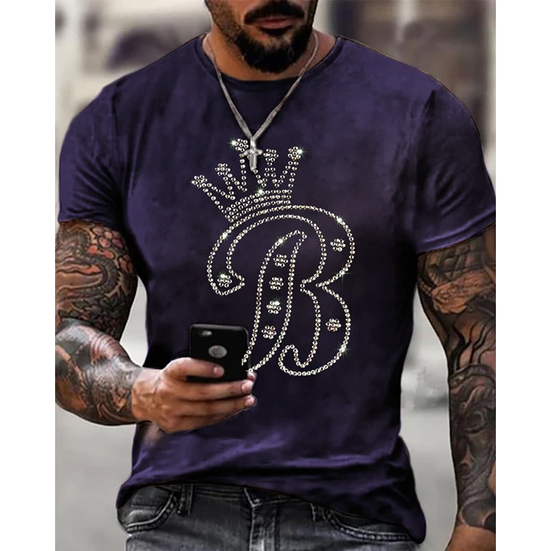 

Fashion Men's Clothing Oversized Tee y2k B Rhinestone Designer Short Sleeve Tops Holyday Casual Street T-shirts High Quality New