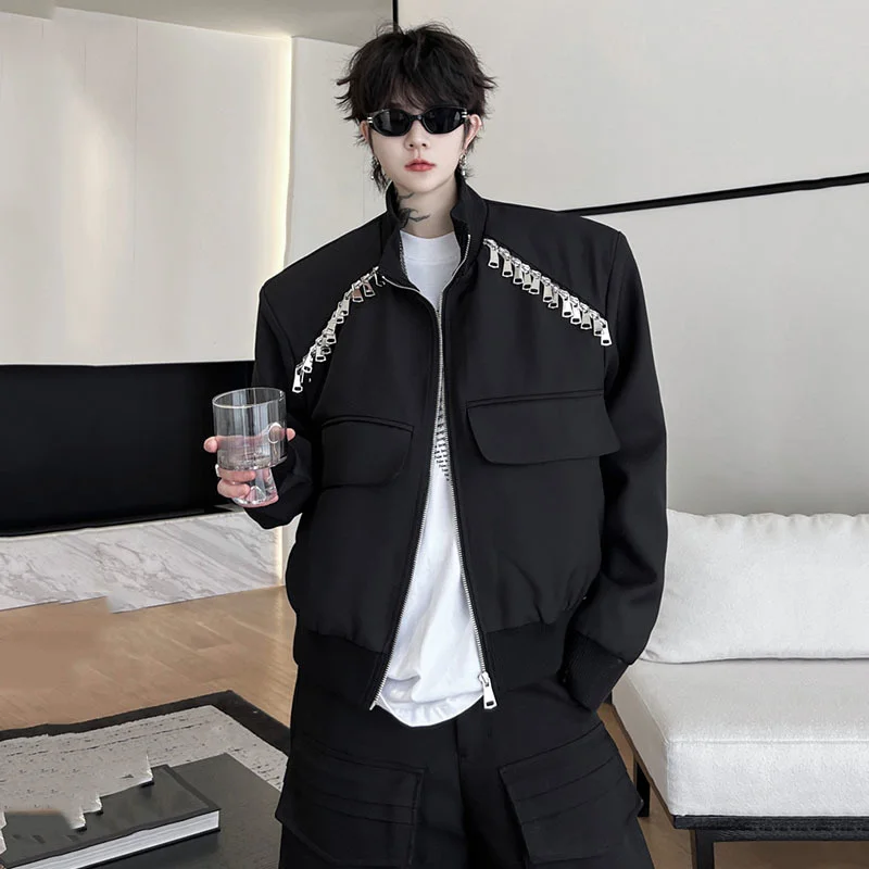 

SYUHGFA Jackets Men's Zipper Decoration Solid Color Male Niche Design Coats High Street Autumn Korean Fahsion New Outerwear